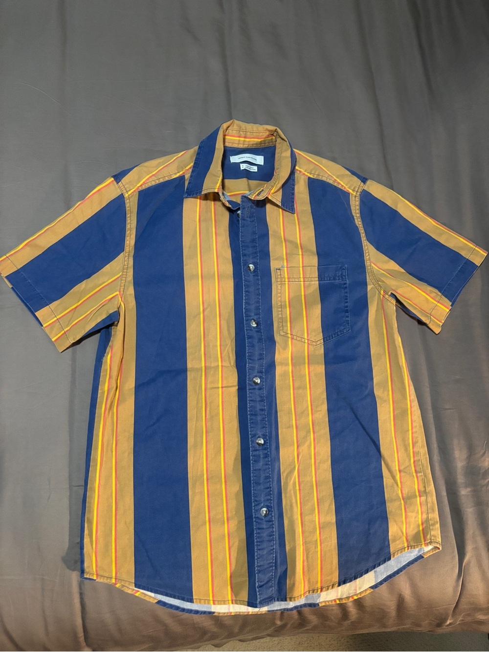 Casual Urban Outfitters Short-Sleeve Striped Shirt in Blue and Mustard